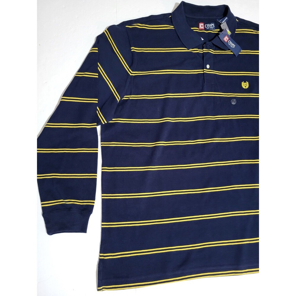 (#5) CHAPS LONG SLEEVE PULLOVER SHIRT SIZE MEN'S 3XB BLUE With Yellow Stripes - Picture 2 of 8